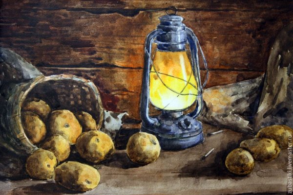 Керосиновая лампа акварелью