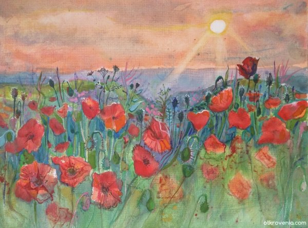 Поляна с цветами гуашь