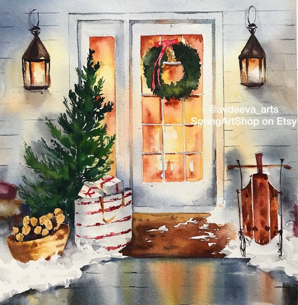 Рождество акварель