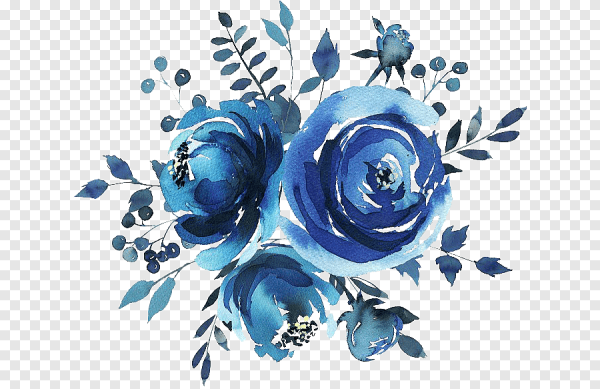 Голубые Акварельные цветы
