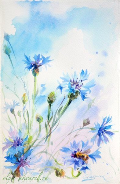Синий цветок нарисованный