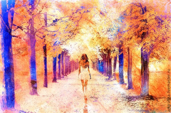 Акварель девушка в парке