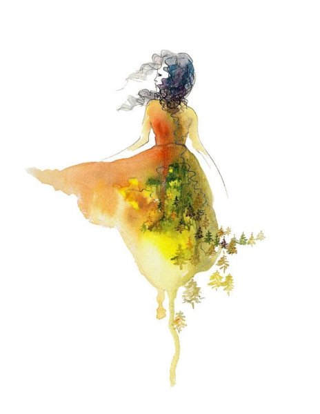 Женский силуэт акварель