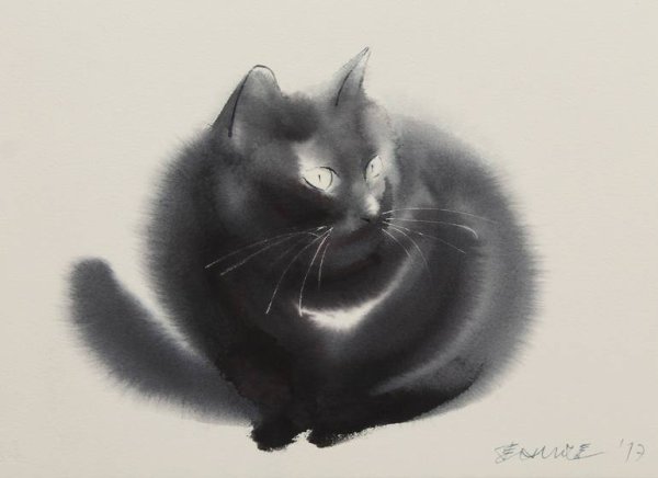 Акварельный черный кот