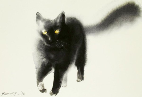 Черная кошка живопись