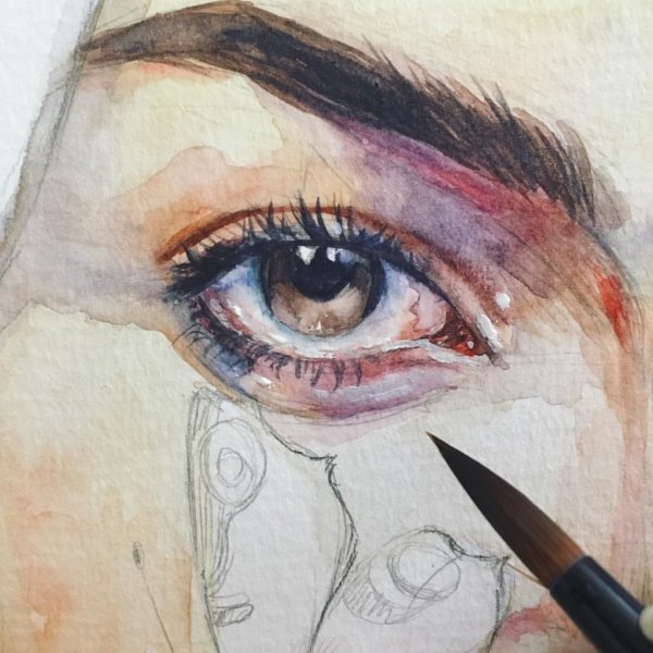Карие глаза акварелью