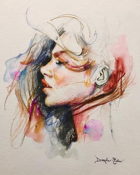 Художница Димитра Милан (Dimitra Milan) рисунки девушек красками 2017