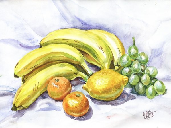 Рисование фруктов акварелью