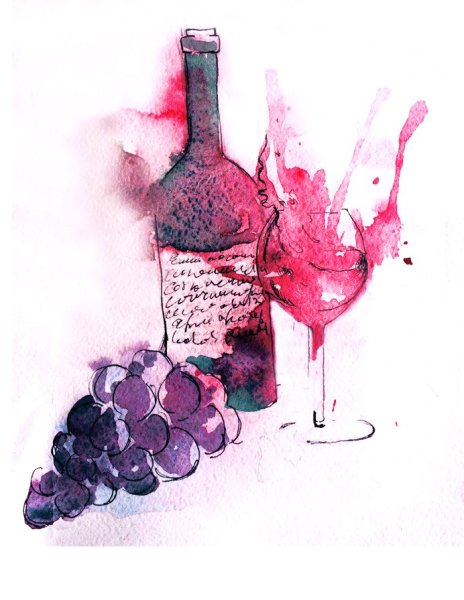 Бутылка вина акварелью