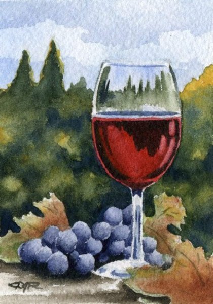 Винный натюрморт акварель