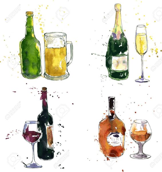 Винный натюрморт акварель