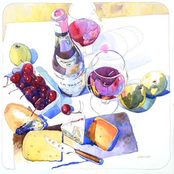 Бокал вина акварелью