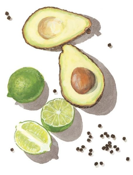 Фрукты в разрезе акварелью