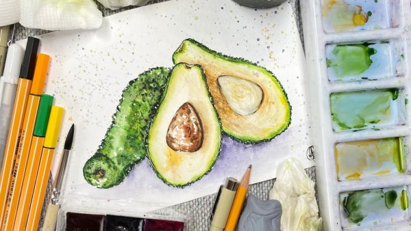 Скетч акварелью для начинающих авокадо