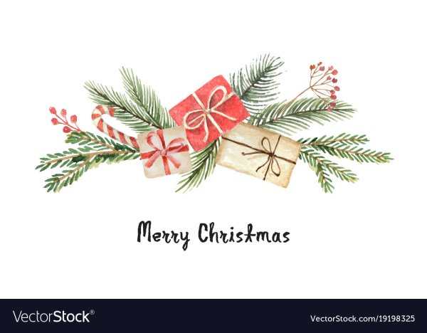 Новый год акварель веточки