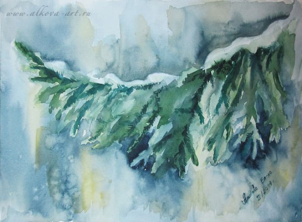 Елка акварель