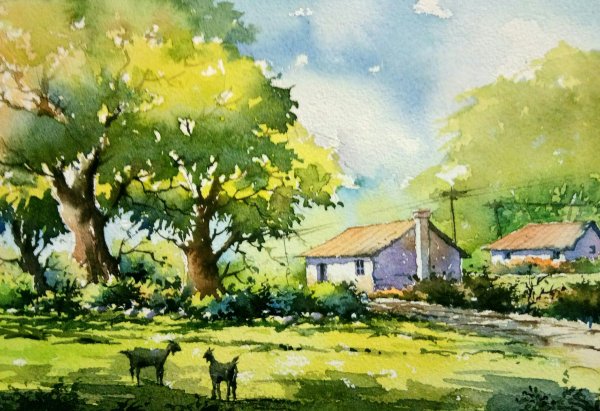 Природа акварелью сложно