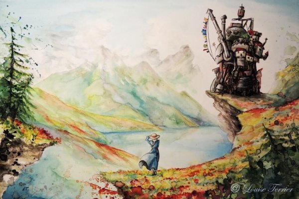 Замок Хаула акварель