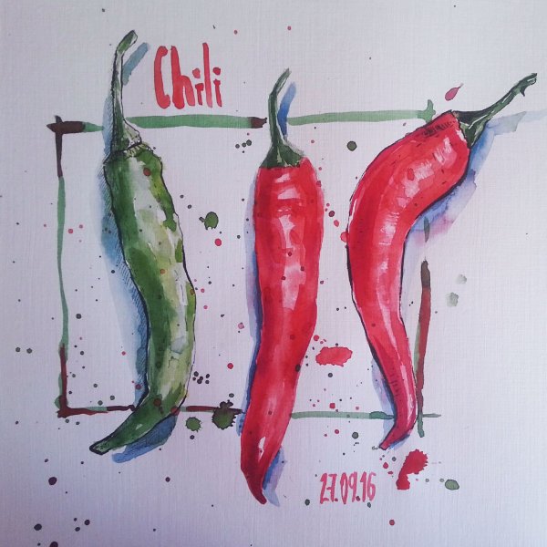 Перец Чили акварель