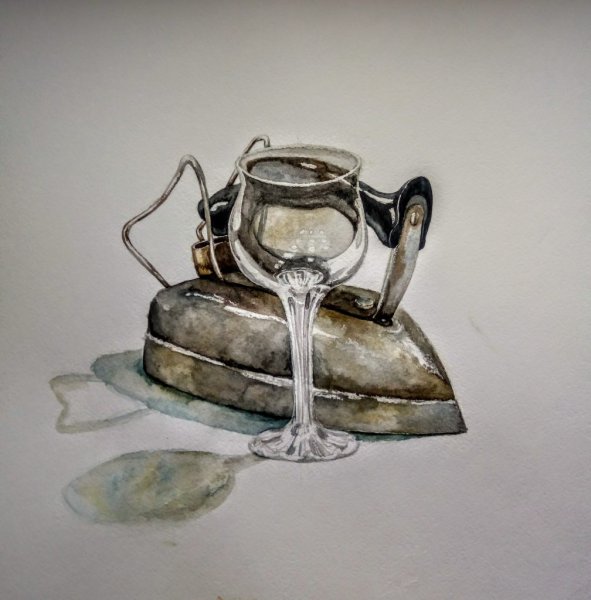 Металлические предметы акварелью