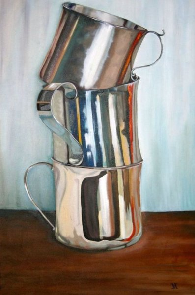 Металлические предметы акварелью