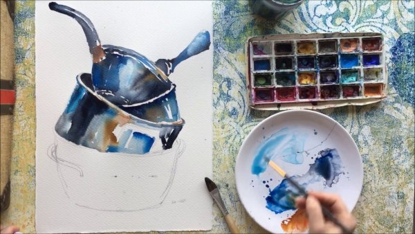 Железные предметы акварелью