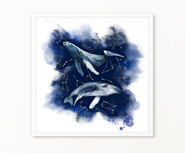 Кит на акварельной бумаге