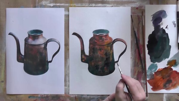 Металлические предметы акварелью