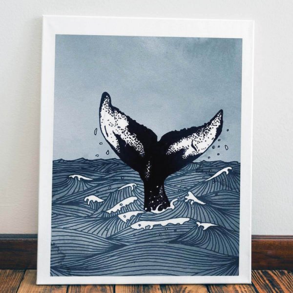 Хвост кита акварель