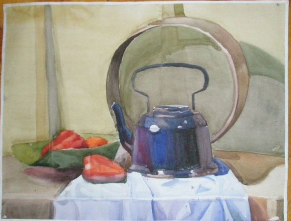Металлический чайник акварелью