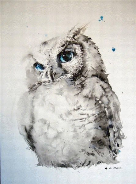 Сова в технике акварель