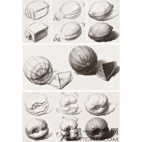 Конструктивное рисование фруктов карандашом