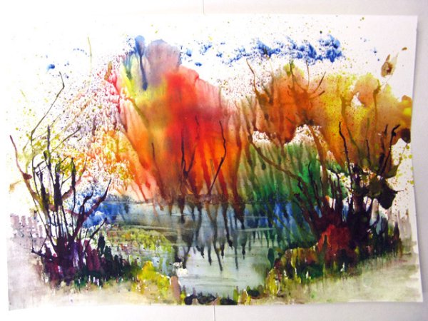 Осенний пейзаж техника монотипия