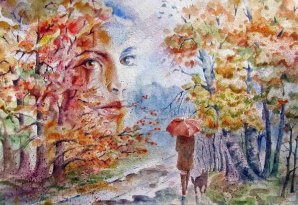 Осенний портрет акварель