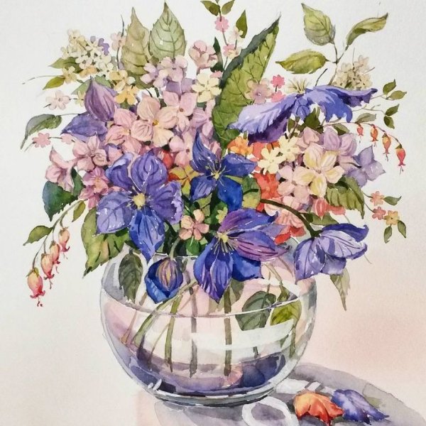 Цветы акварель Елены Вавилиной