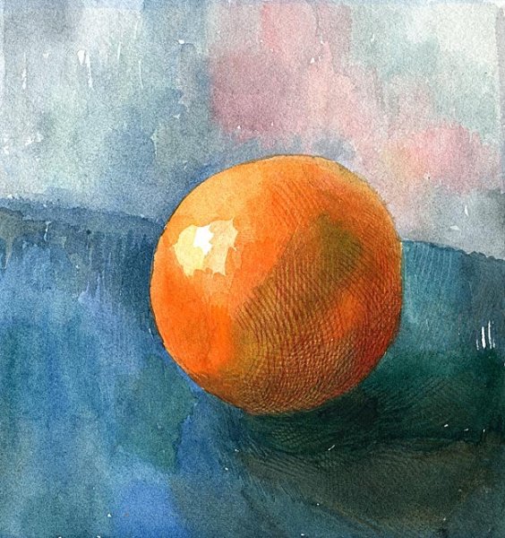 Апельсин акварелью