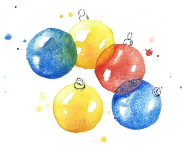 Новогодние шары акварелью