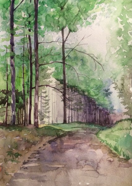 Пейзаж акварельными карандашами