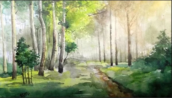 Лес акварелью