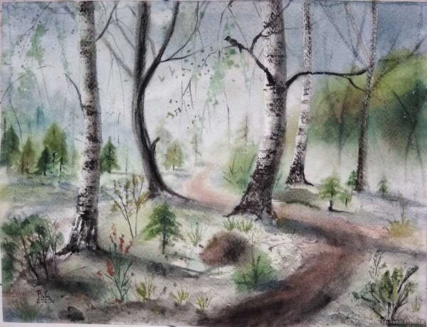 Лесная тропинка акварелью