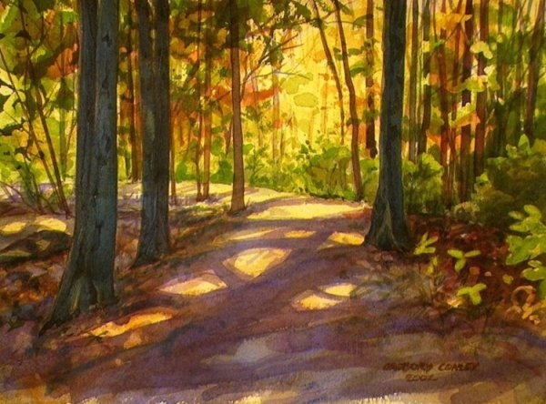 Тропинка в лесу акварель