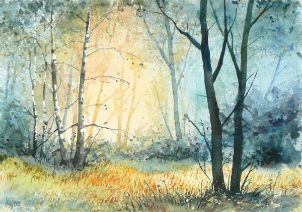 Лес акварелью