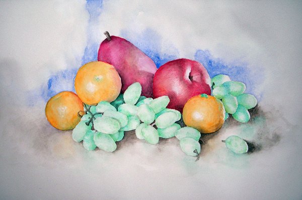 Фруктовый натюрморт для детей акварель