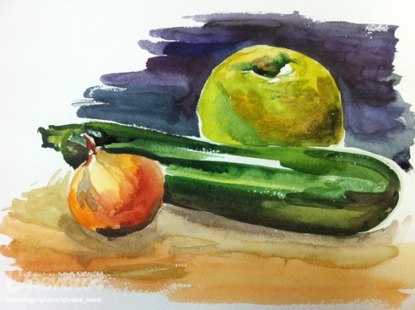 Этюды фруктов и овощей акварелью