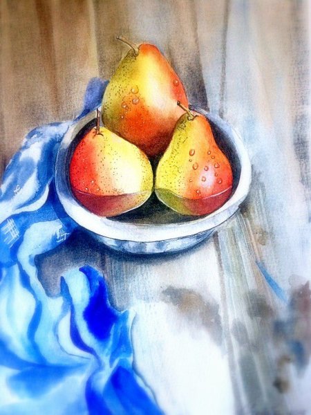 Натюрморт с фруктами акварелью