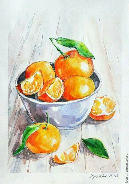 Этюд акварелью мандарин