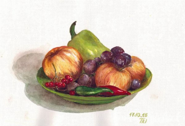 Осенние фрукты акварелью