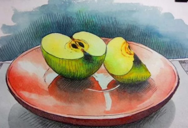 Рисование фрукты на тарелочке