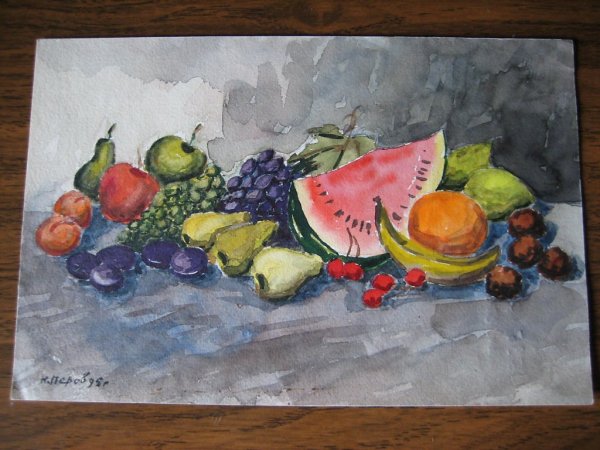 Натюрморт фруктов гуашью