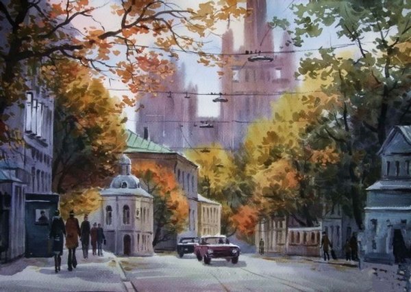 Акварель городской пейзаж Илья Горгоц